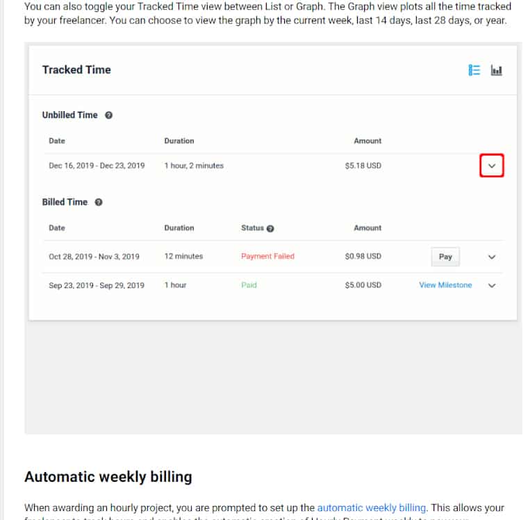 Time billed status from dashboard in Freelancer.com.