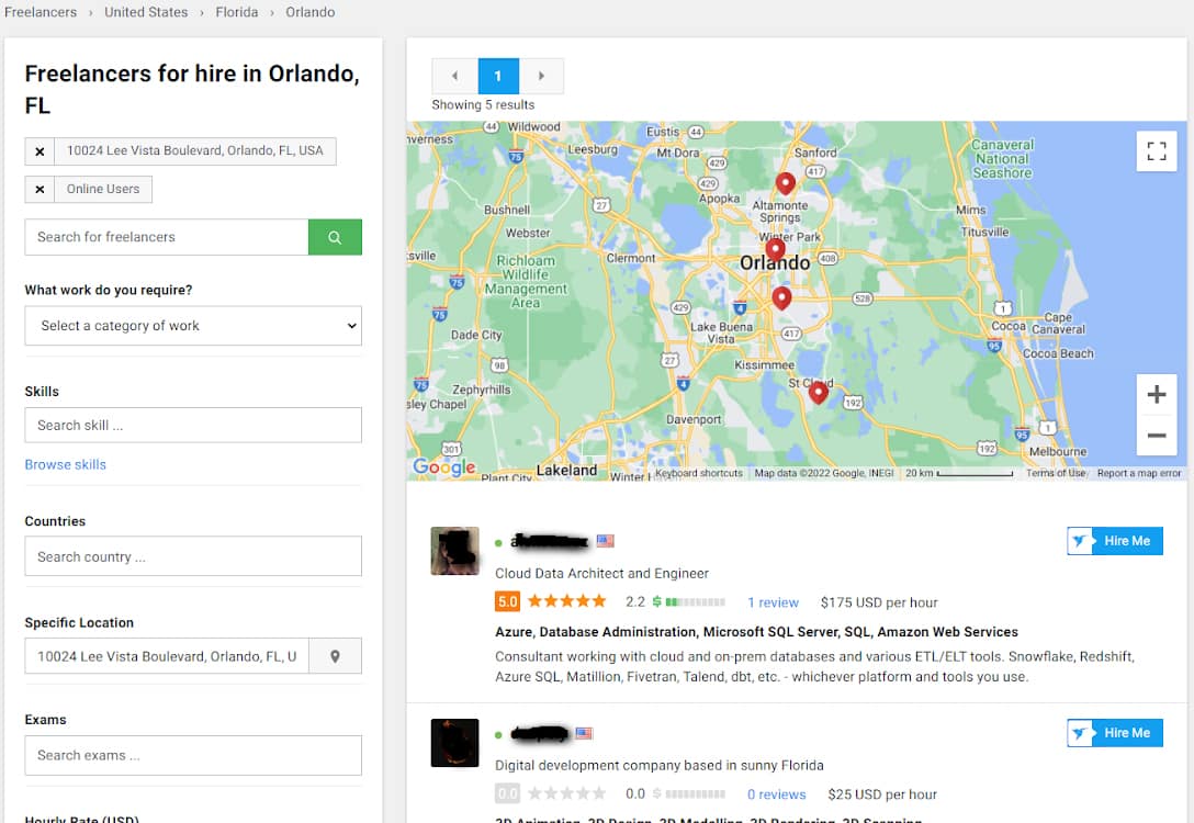 Freelancer find freelancer locations on a map.