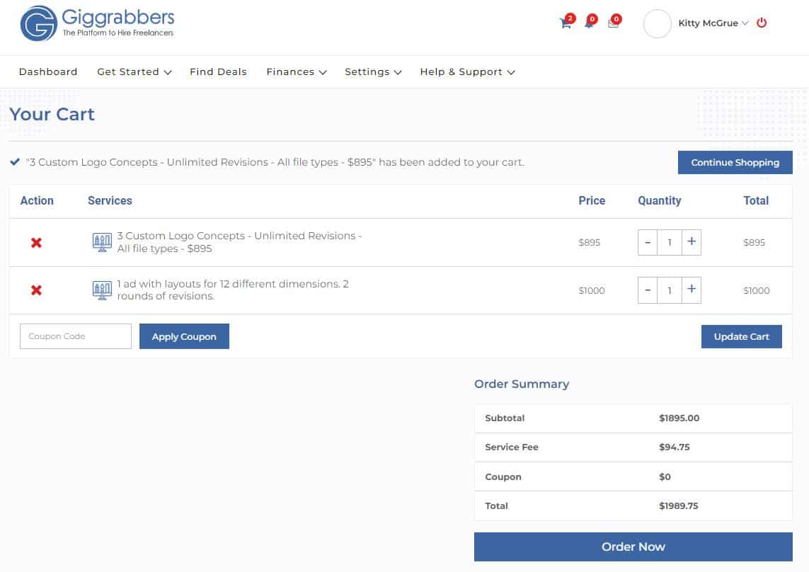 Giggrabbers checkout page.