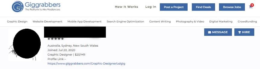 Giggrabbers sample freelancer profile.