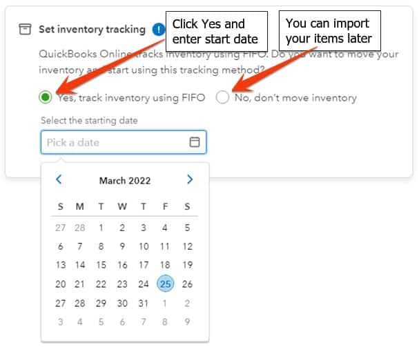 Identifying whether or not to import inventory to QuickBooks Online.