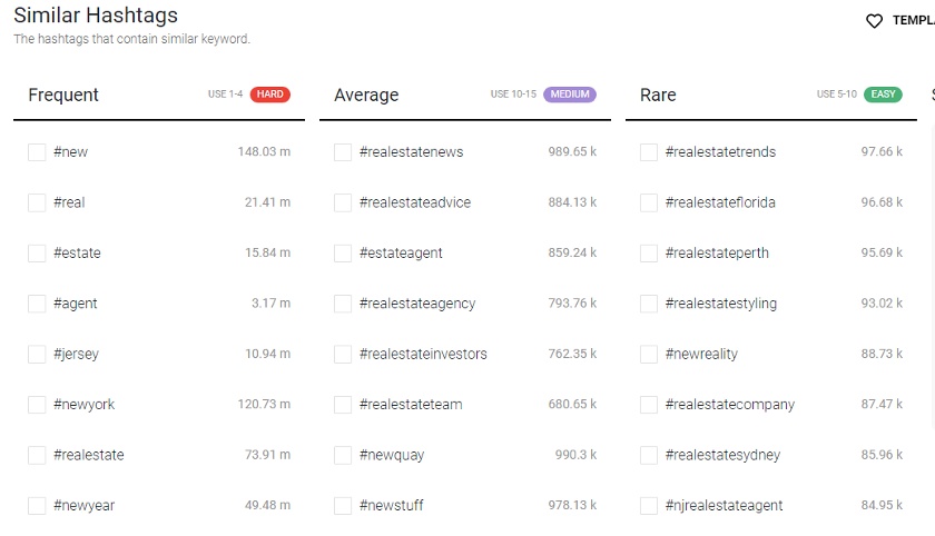 Inflact's generated hashtags examples.