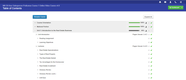 Kaplan’s video course list sample.