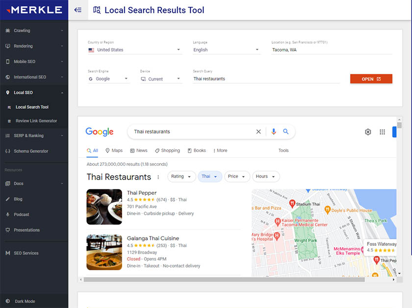 Merkle local search tool results sample