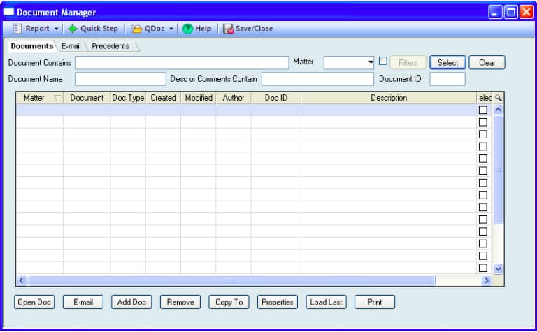 PCLaw's Document manager tab.