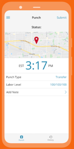 Paylocity’s mobile app on setting up geographic parameters.