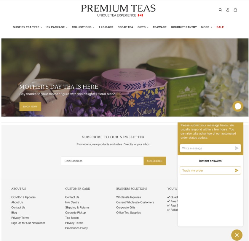 Premium Teas homepage, premium tea online store.