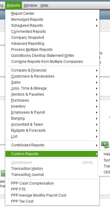 Sample image of QuickBooks Enterprise in creating custom reports.