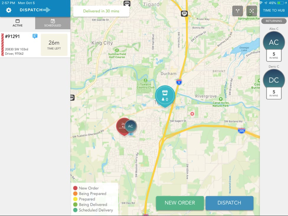 Revel dispatch dashboard shows driver locations in map.