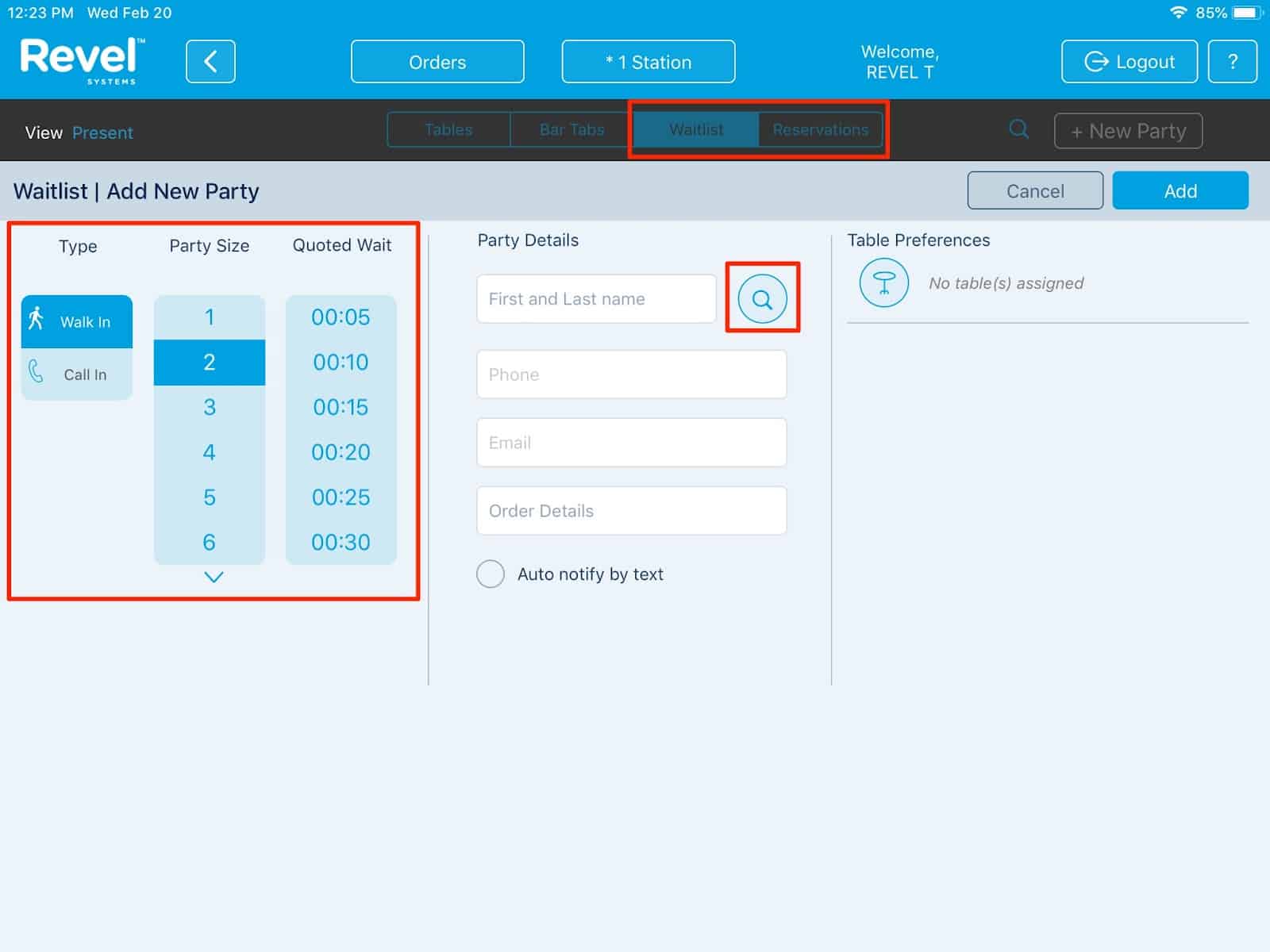 Revel waitlist and reservation functions.