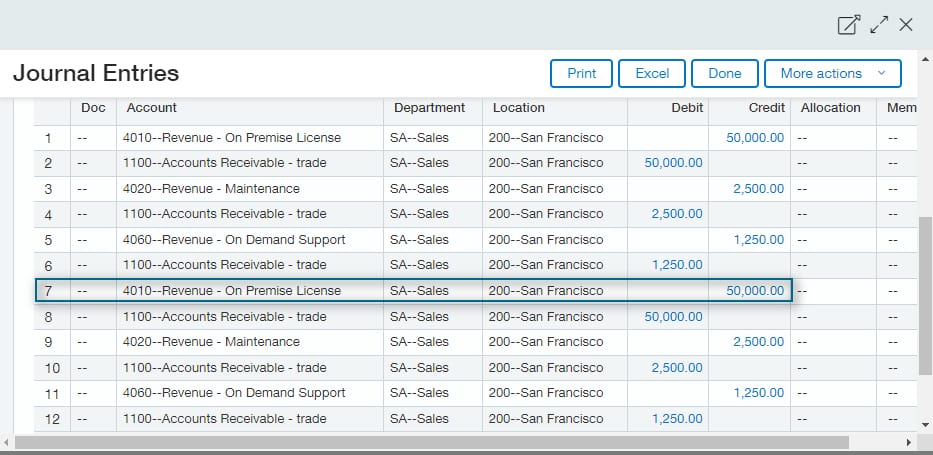 Tracing the invoice transaction to the journal entry in Sage Intacct.