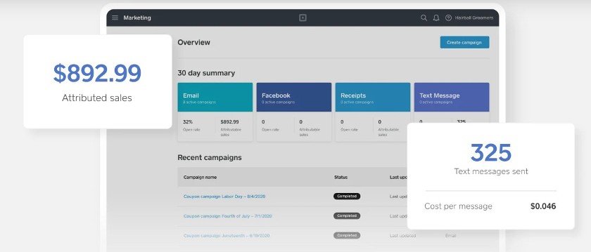 Square tracks your text and email marketing campaigns, so you can measure the success of each campaign.