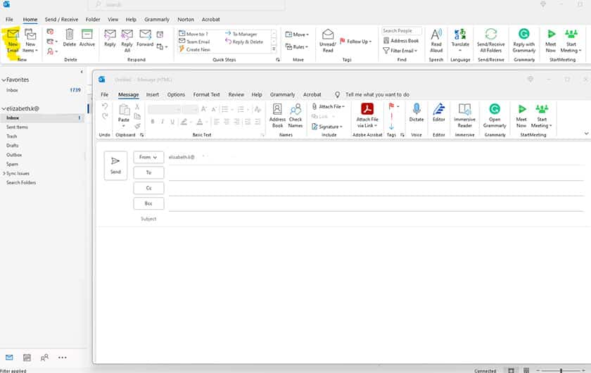 Start a new Outlook business email