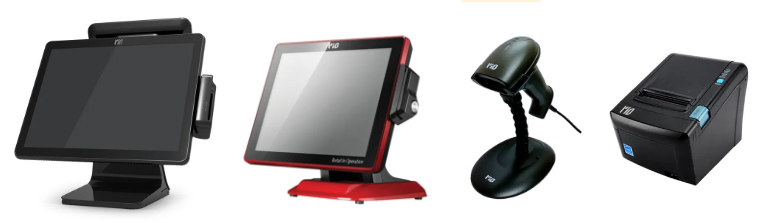 RiO POS terminals, barcode scanner, and printer.