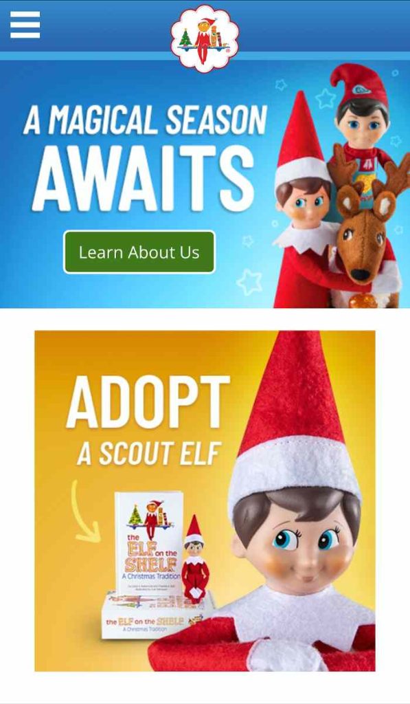 The Elf on the Shelf Website Design.