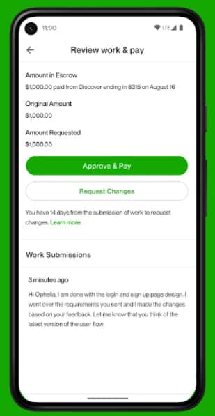 Upwork's approving payments in mobile app.