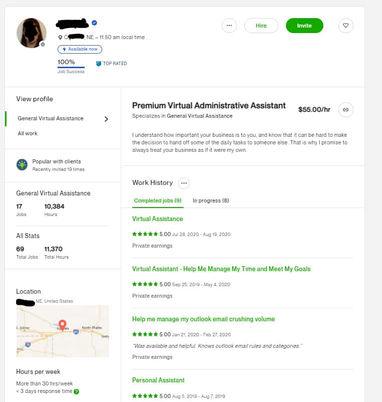 Upwork Freelancer profile reviews.