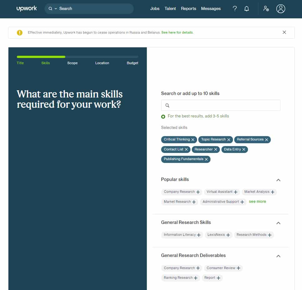 Upwork searching skills.