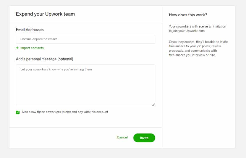 inviting team to your Upwork account.