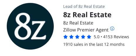 Zillow Agent Profile of 8z Real Estate with 5 star ratings.