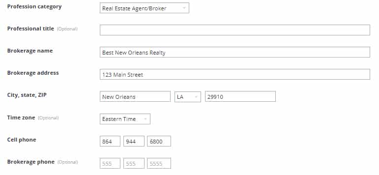 Fill out form in Zillow.com agent dashboard.