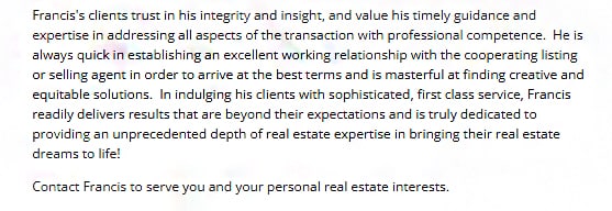 An example of a clear CTA in an agent's profile.