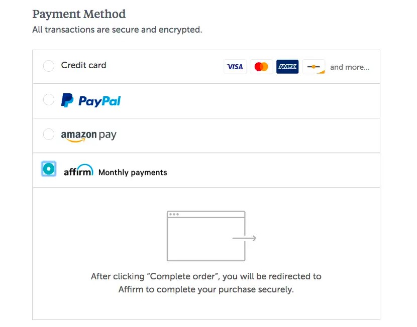 BNPL appear as a payment method option at checkout.
