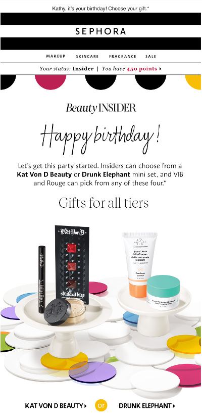 Showing a birthday email-in-store or redeem the couple online.