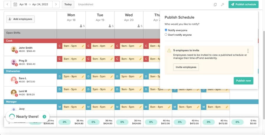 Easily notify employees of their upcoming schedule with 7shifts.
