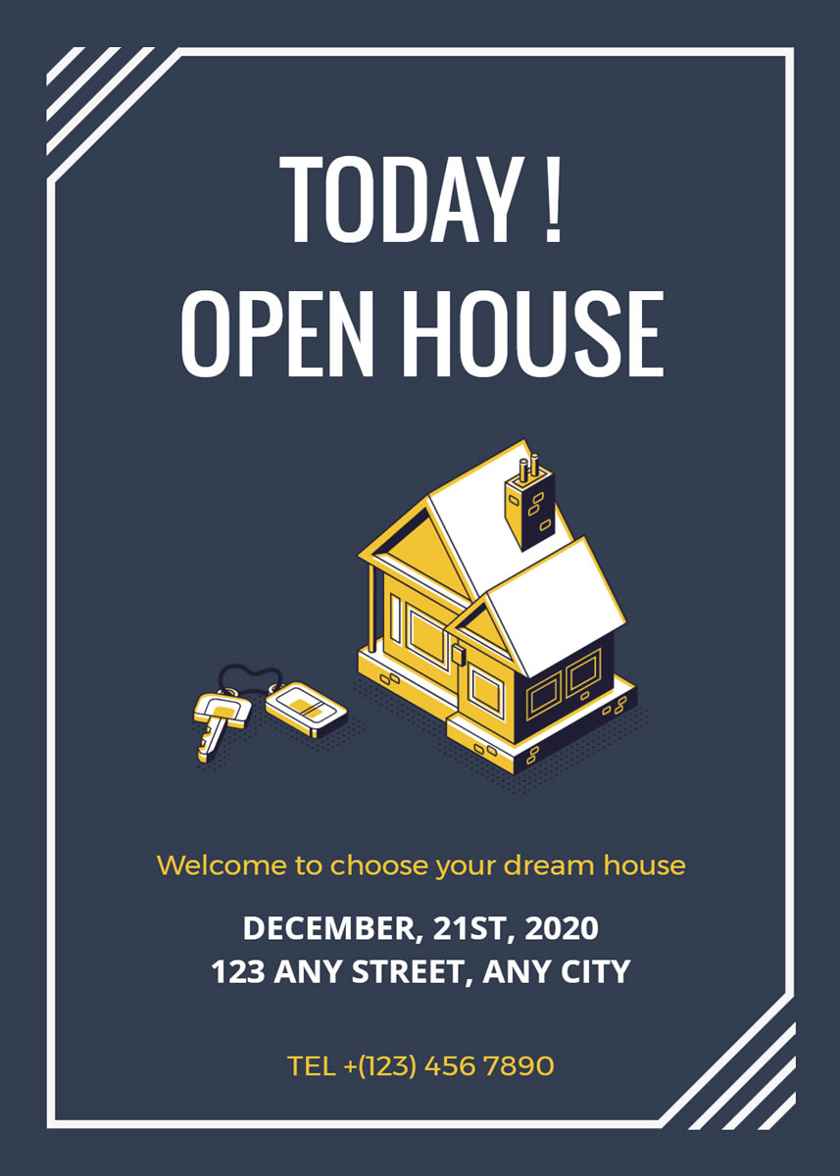 Graphic open house invitation without listing photos.