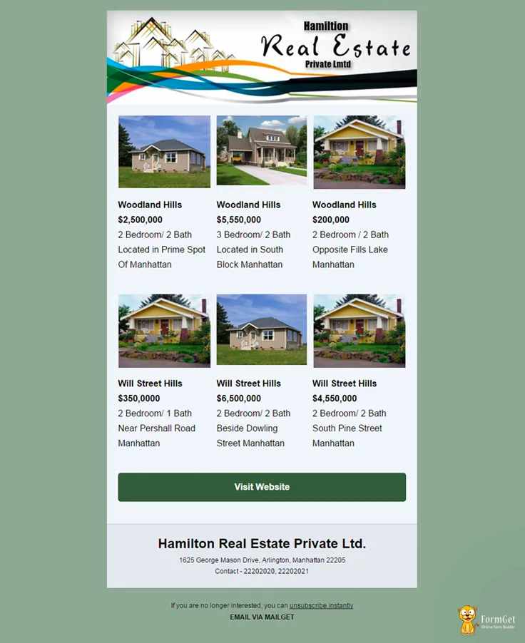 Multiple listing email template via FormGet.
