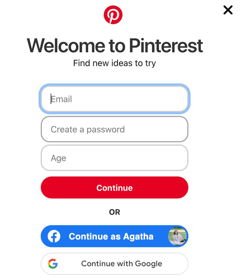 Showing Pinterest's login.