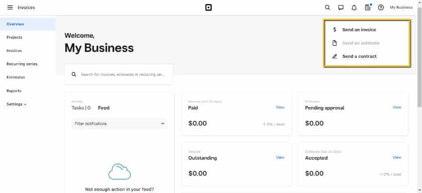 Square invoices dashboard.