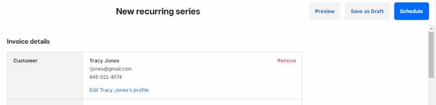 Clicking on schedule button to send out recurring invoices.