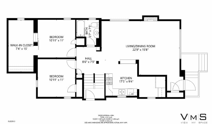 2D black and white floor plan example from View My Space.