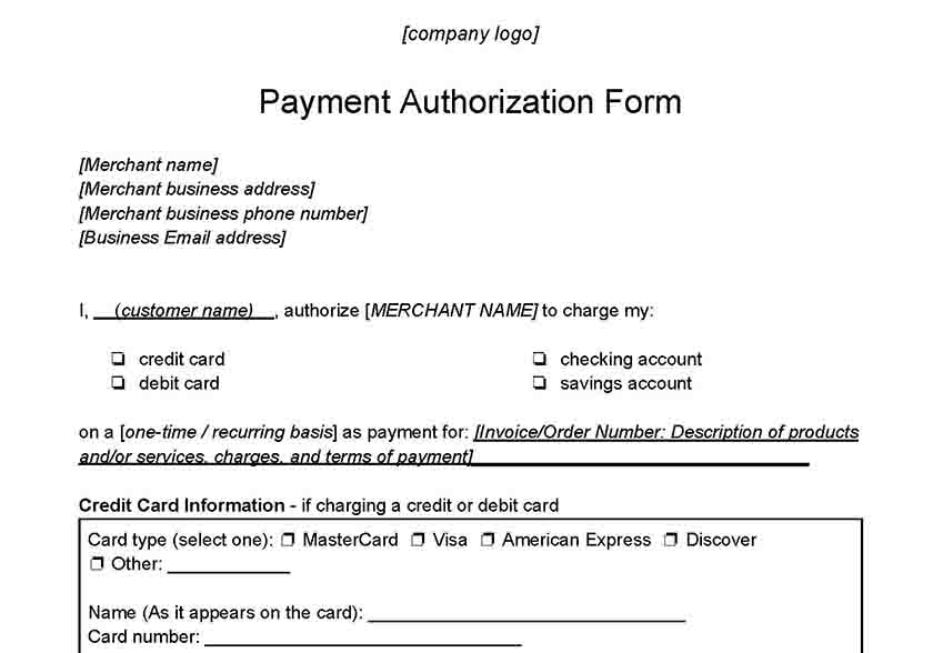 2023 standard payment authorization form.