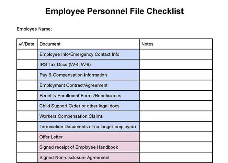 Personnel File: Documents to Include (  Free Checklists)