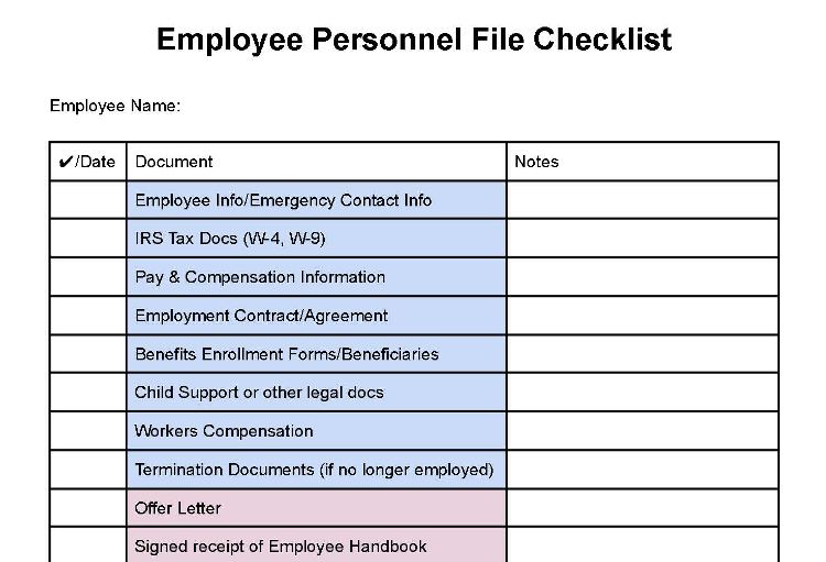 Employee File Checklist Template