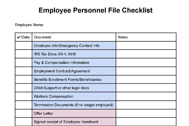 Employee personnel file checklist.
