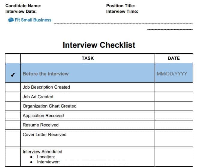 Printable Interview Checklist