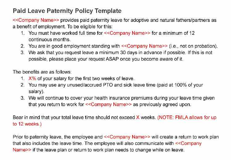 Paid leave paternity policy template.