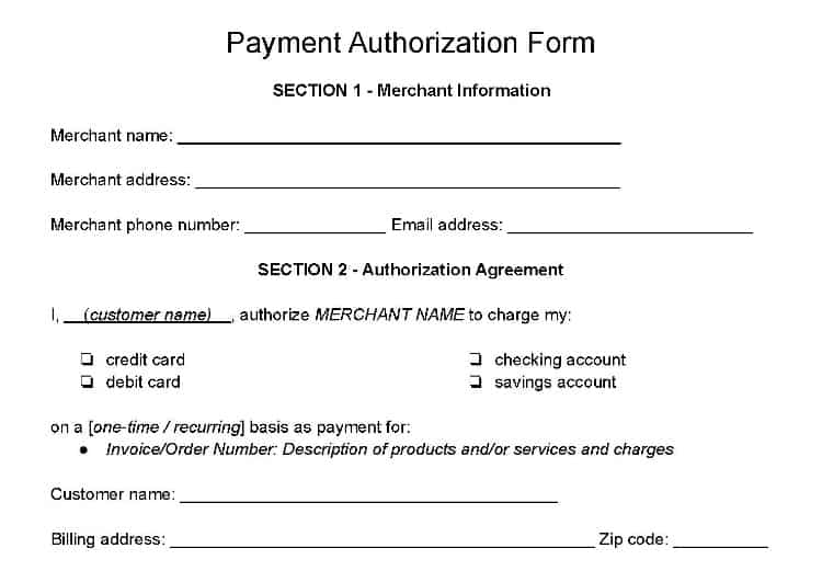 Payment authorization form.