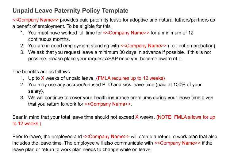 Unpaid leave paternity policy template.