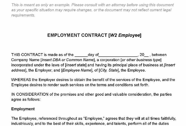 W2 employee contract template.