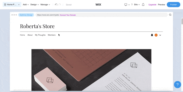Edit header and footer through the lefthand menu on Wix.