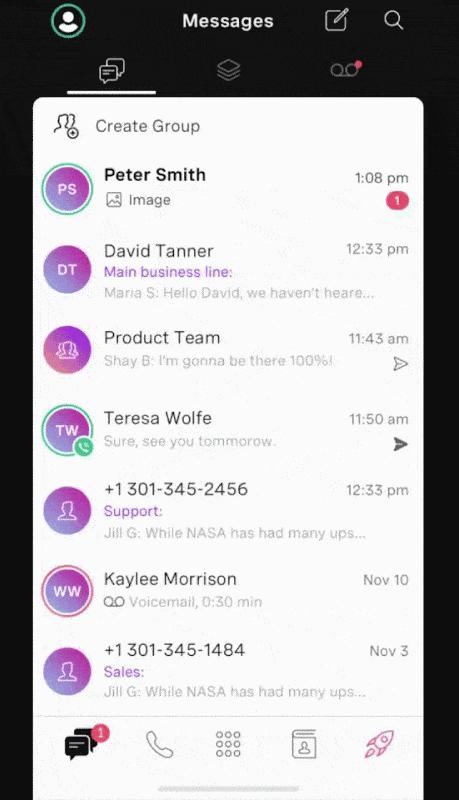 Vonage mobile app integrated with the full business phone system.