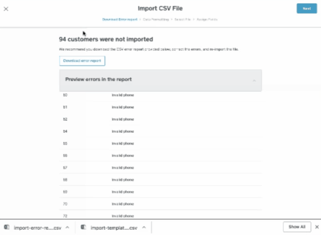 Square Payments uploading CSV file.
