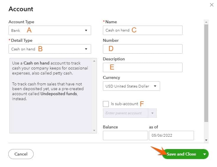 Account Setup Screen in QuickBooks Online.