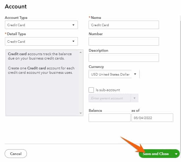 Add a new credit card to the Chart of Accounts in QuickBooks Online.