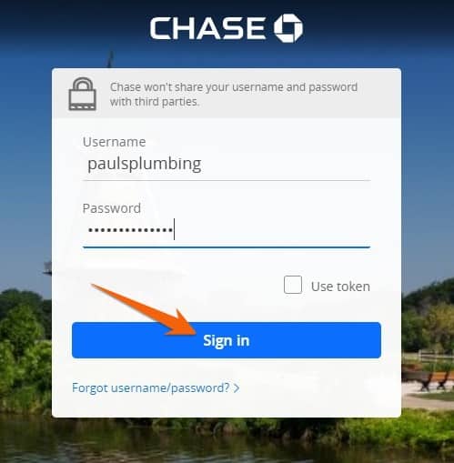 Bank sign-in page opens in a new window.